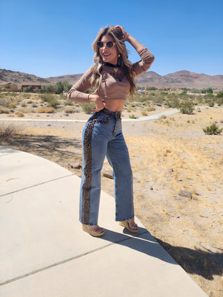 Leopard denim pants