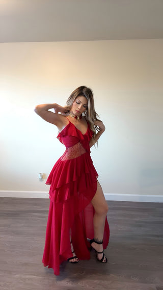 Wine ruffled dress