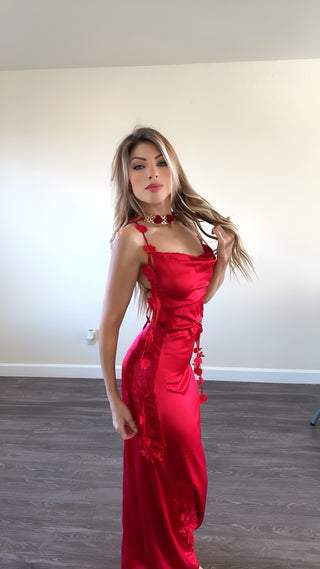 Red flowers Silky Dress