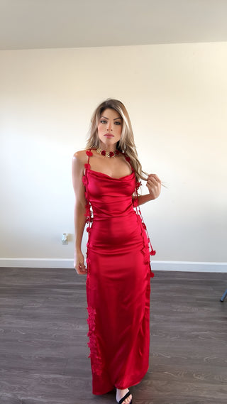 Red flowers Silky Dress