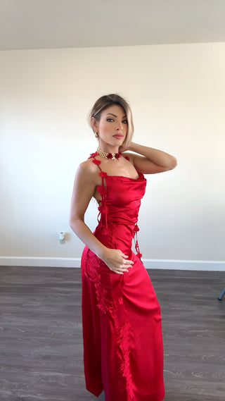 Red flowers Silky Dress