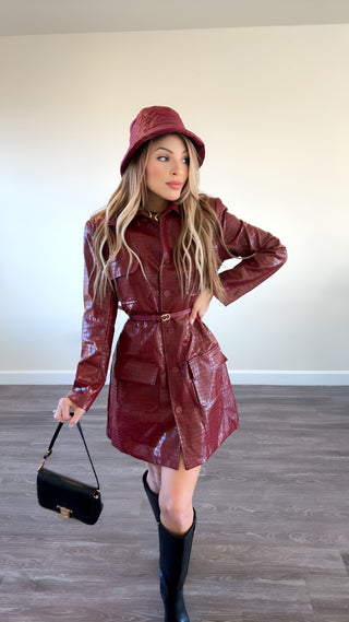 TARZ  wine trench coat dress