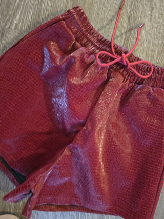 Wine snake leather  shorts