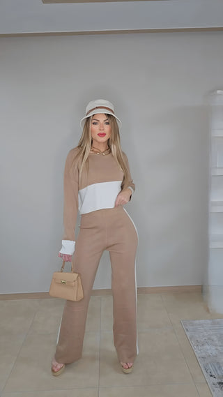 Cosmic Taupe & White pants set