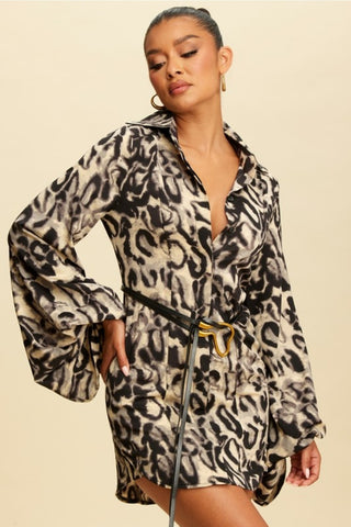 Animal print belted dress