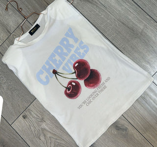 Cherries white tee top