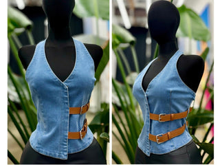 Denim belted vest