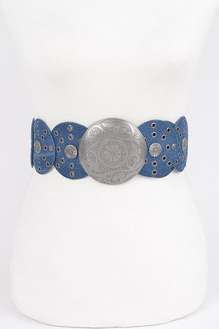 Denim disc hippie belt