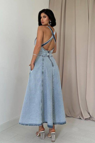 Empire light blue denim dress