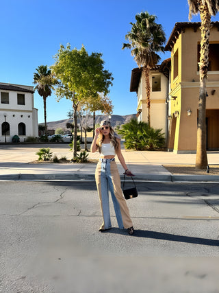 Beige Stone leather Denim pants