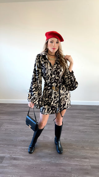 Animal print belted dress