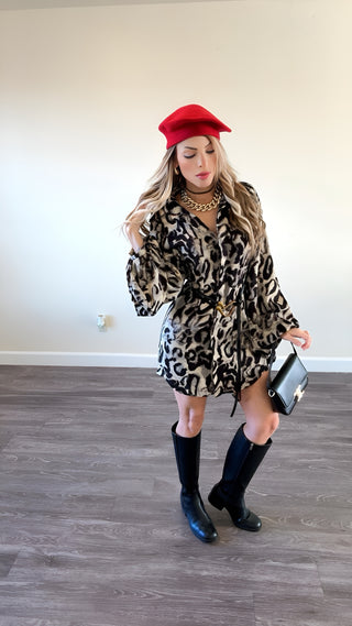 Animal print belted dress